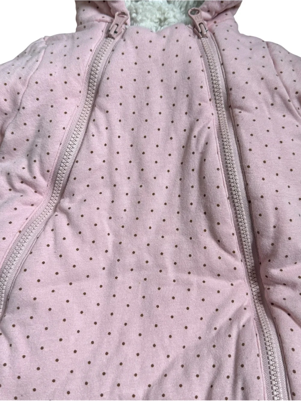 Baby Gap Double Zip Sherpa Fleece Lined One Piece Size 0-3 Months Pink Polka Dot